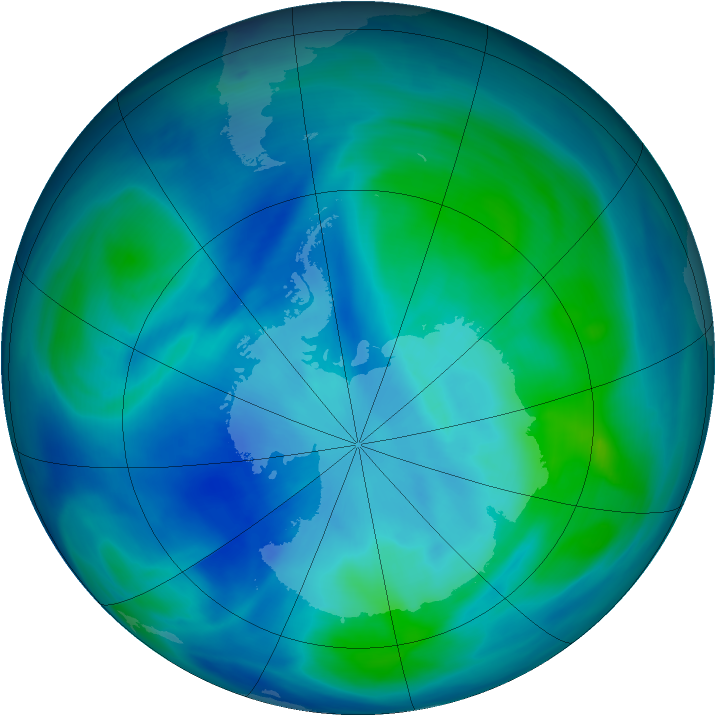Antarctic ozone map for 15 March 2007